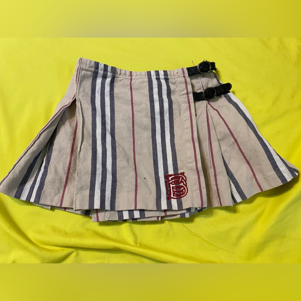 Striped Pleated Skirt with Embroidered Logo
